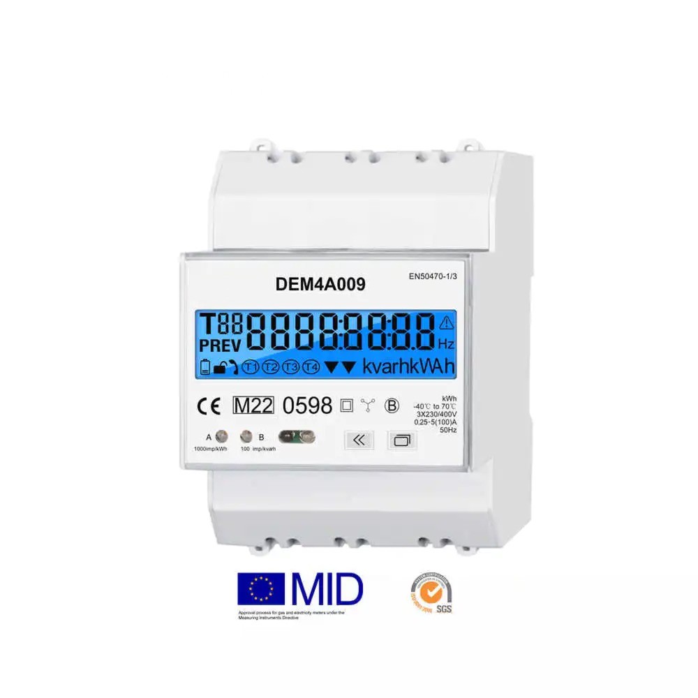DEM4A 5/100A DIN rail 3 Phase 4 wire MID Certificate electric mobilly charge bi-directional energy meter